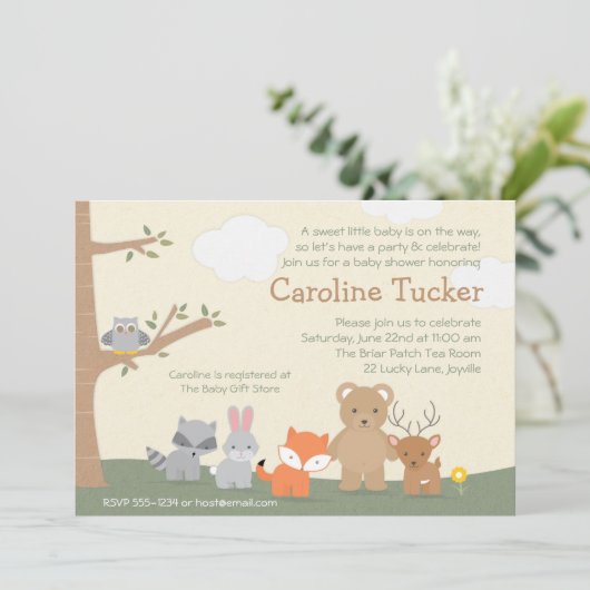 Woodland Animals Baby shower Invitation Kaart (Staand voorkant)