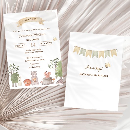 Woodland Animals Baby Shower Invitation Kaart