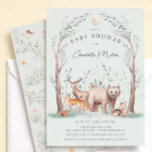 Woodland Animals Baby Shower Invitation Kaart<br><div class="desc">Celebrate your little one with this charming woodland animals baby shower invitation. This soft watercolor design features an adorable forest scene with a bear, deer, fox, and fawn gathered beneath delicate woodland trees. Gentle botanical details and a calming sage green background create a sweet and elegant nature-inspired theme perfect for...</div>