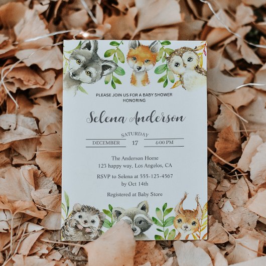 Woodland Animals Baby shower Invitation Kaart