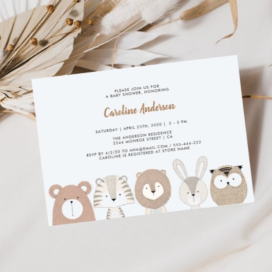Woodland Animals Baby shower Invitation Kaart