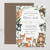 Woodland Animals Baby shower Invitation Kaart (Voorkant / Achterkant)