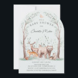 Woodland Animals Baby Shower Invitation Kaart<br><div class="desc">Celebrate your little one with this charming woodland animals baby shower invitation. This soft watercolor design features an adorable forest scene with a bear, deer, fox, and fawn gathered beneath delicate woodland trees. Gentle botanical details and a calming sage green background create a sweet and elegant nature-inspired theme perfect for...</div>