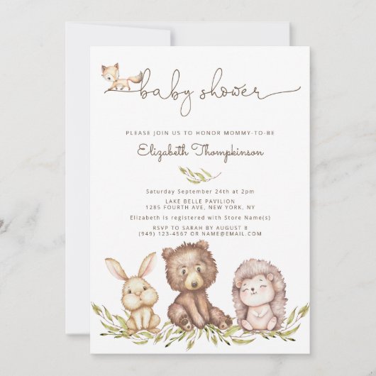 Woodland Animals Baby shower Invitation Kaart (Voorkant)