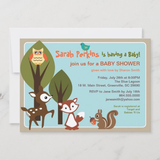 Woodland Animals Baby shower Invitation Kaart (Voorkant)