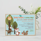 Woodland Animals Baby shower Invitation Kaart (Staand voorkant)