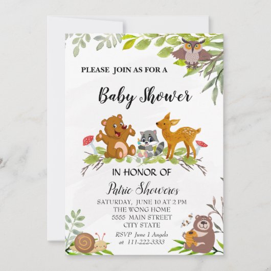 Woodland Animals Baby shower Invitation Kaart (Voorkant)