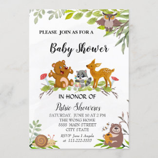 Woodland Animals Baby shower Invitation Kaart