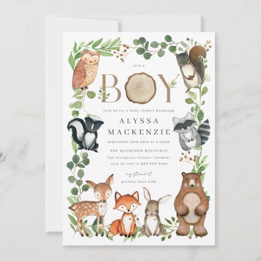 Woodland Animals Baby Shower Invitation Kaart (Voorkant)