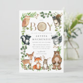 Woodland Animals Baby Shower Invitation Kaart (Staand voorkant)