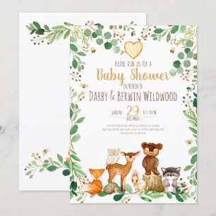 Woodland Animals Baby shower Invitation Kaart
