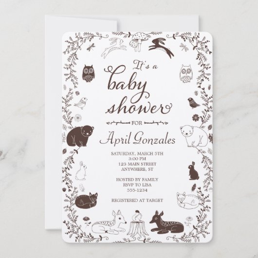 Woodland Animals Baby shower Invitation Kaart (Voorkant)
