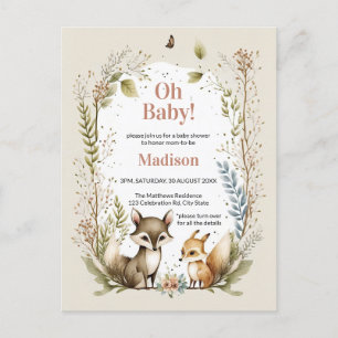 Woodland Animals Baby shower Invite Girl Briefkaart
