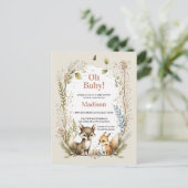Woodland Animals Baby shower Invite Girl Briefkaart (Staand voorkant)