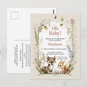 Woodland Animals Baby shower Invite Girl Briefkaart (Voorkant / Achterkant)