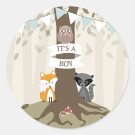 Woodland Animals Baby shower - Jongen Ronde Sticker
