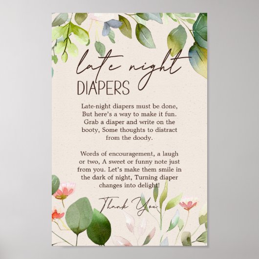 Woodland Animals Baby shower Late Night Diaper Poster (Voorkant)