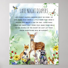 Woodland Animals Baby shower 'Late Night Diaper' Poster
