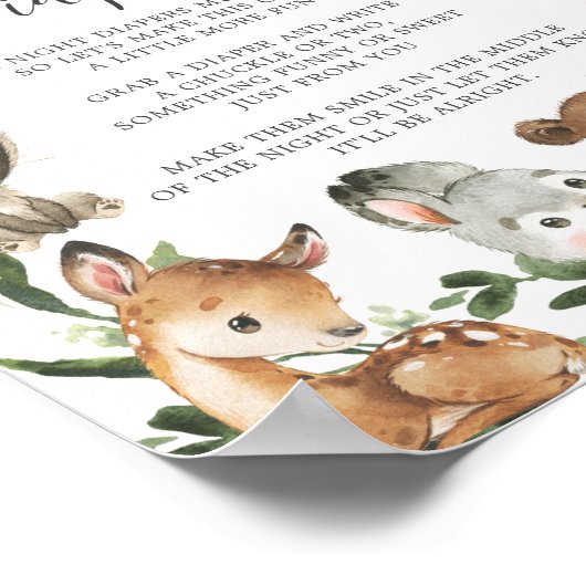 Woodland Animals Baby shower Late Night Diapers Poster (Hoek)