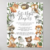 Woodland Animals Baby shower Late Night Diapers Poster (Voorkant)