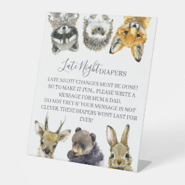 Woodland Animals Baby shower Late Night Diapers Reclamebord Met Voetstuk