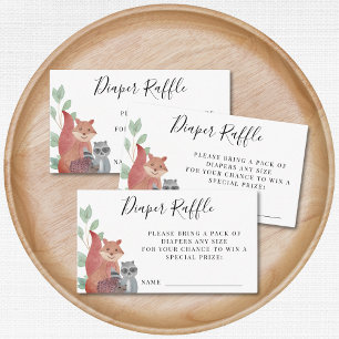 Woodland Animals Baby shower Luier Raffle Verzoek Informatiekaartje