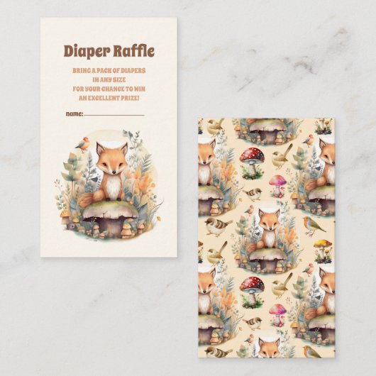 Woodland Animals Baby shower luierloterij Informatiekaartje (Voorkant / Achterkant)