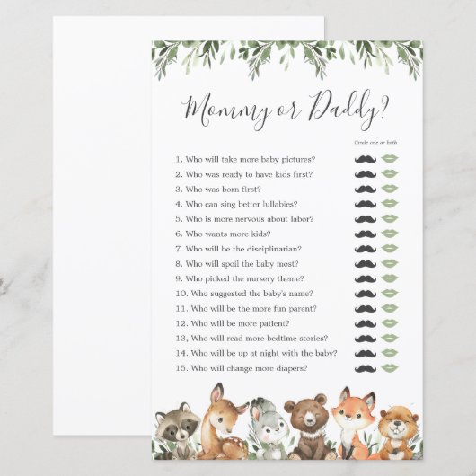 Woodland Animals Baby shower Mama of Papa (Voorkant / Achterkant)