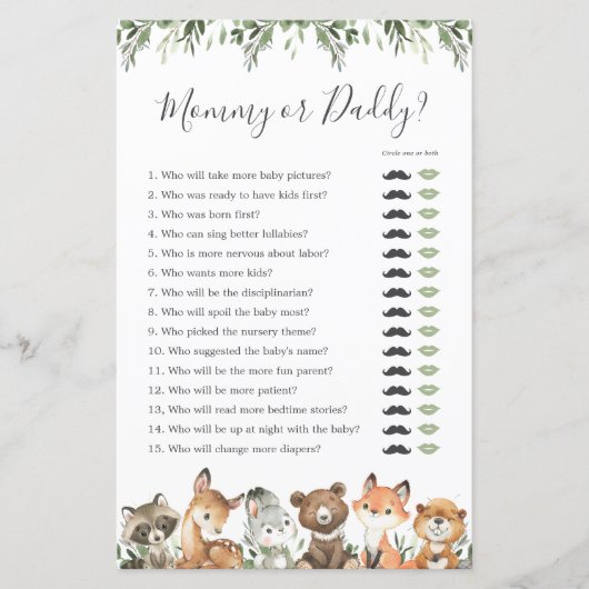 Woodland Animals Baby shower Mama of Papa (Voorkant)