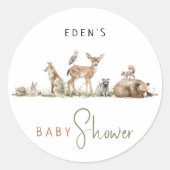 Woodland Animals Baby shower met naam gunst Ronde Sticker (Voorkant)