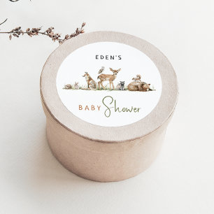 Woodland Animals Baby shower met naam gunst Ronde Sticker