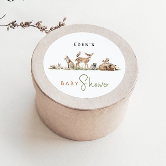 Woodland Animals Baby shower met naam gunst Ronde Sticker