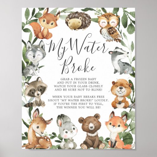 Woodland Animals Baby shower Mijn water brak Poster (Voorkant)