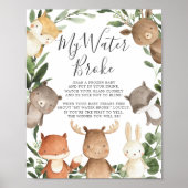 Woodland Animals Baby shower Mijn water brak teken Poster (Voorkant)