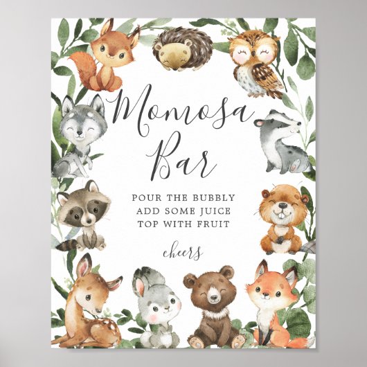 Woodland Animals Baby shower Mimosa Bar Sign Poster (Voorkant)