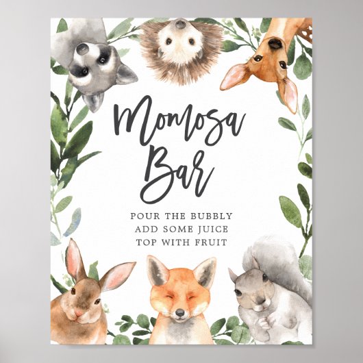 Woodland Animals Baby shower Mimosa Bar Sign Poster (Voorkant)