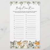 Woodland Animals Baby shower Name Race Game (Voorkant)