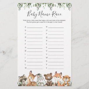 Woodland Animals Baby shower Name Race Game