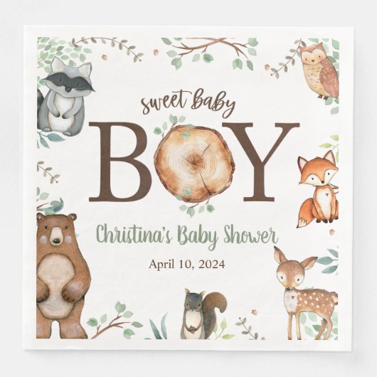 Woodland Animals Baby shower Napkins Servet (Voorkant)