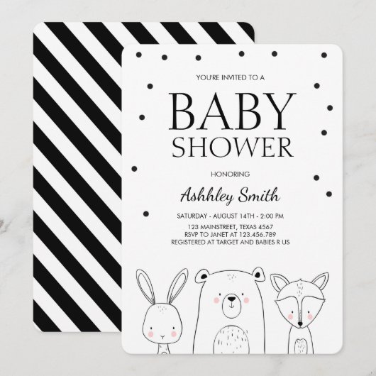 Woodland Animals Baby shower nodigt Forest Fox uit Kaart (Voorkant / Achterkant)