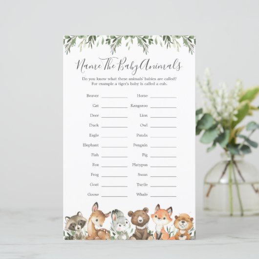 Woodland Animals Baby shower Noem de Baby Animals (Staand voorkant)