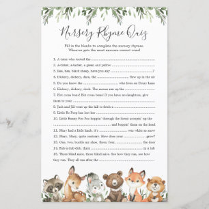 Woodland Animals Baby shower Nursery Rhyme Quiz