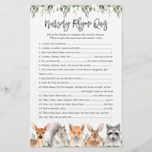 Woodland Animals Baby shower Nursery Rhyme Quiz