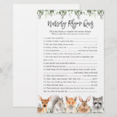 Woodland Animals Baby shower Nursery Rhyme Quiz (Voorkant / Achterkant)