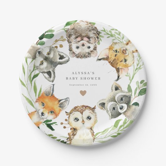 Woodland Animals Baby Shower Paper Plates Papieren Bordje (Voorkant)