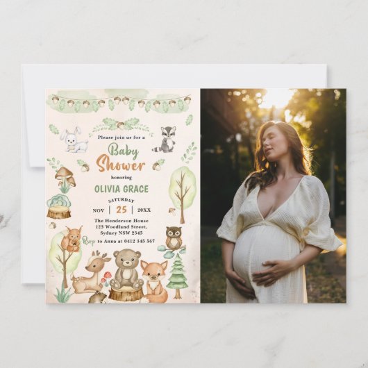 Woodland Animals Baby shower Party Foto Kaart (Voorkant)
