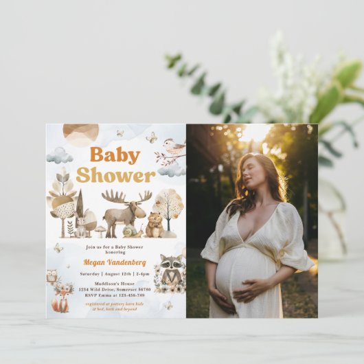 Woodland Animals Baby shower Party Foto Kaart (Staand voorkant)