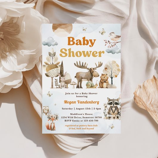 Woodland Animals Baby shower Party Kaart