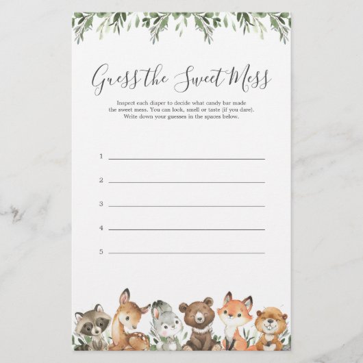 Woodland Animals Baby shower raadt de zoete Mess (Voorkant)