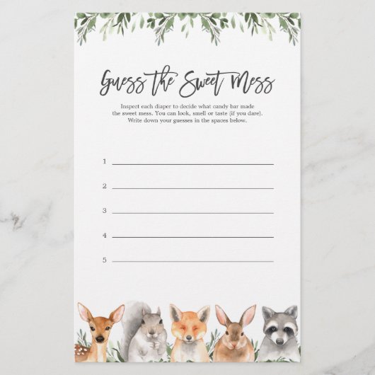 Woodland Animals Baby shower raadt de zoete Mess (Voorkant)